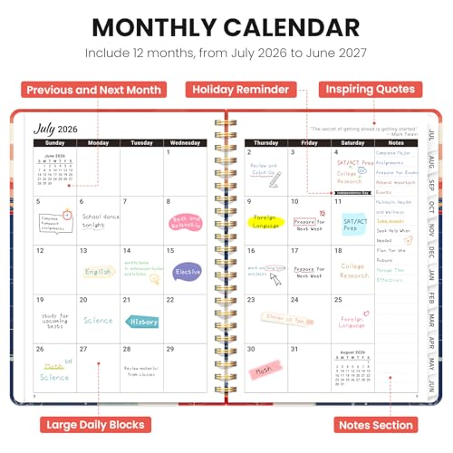 Planner 2026-2027, Academic Planner Weekly and Monthly, Jul 2026 - Jun 2027, Spiral Bound School Planning Tool with Tabs and Pocket, Perfect for Students & Teacher, 6.3" x 8.5", Coastal Sunset - color: M-Coastal Sunset, size: 6.3"x8.5" (A5)