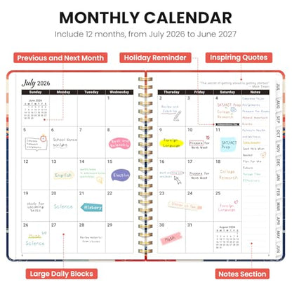 Planner 2026-2027, Academic Planner Weekly and Monthly, Jul 2026 - Jun 2027, Spiral Bound School Planning Tool with Tabs and Pocket, Perfect for Students & Teacher, 6.3" x 8.5", Coastal Sunset - color: M-Coastal Sunset, size: 6.3"x8.5" (A5)