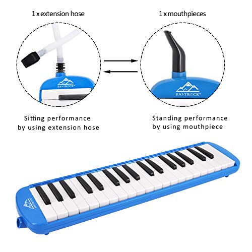 EastRock 37 Key Melodica Instrument Keyboard Soprano Piano Style with Mouthpiece Tube Sets and Carrying Bag for Beginners Adults Gift Blue - color: Blue, size: 37key