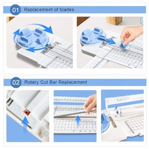 4 in 1 A4 Craft Paper Cutter Rotary Trimmer with Sliding Blade, Safe Precision Paper Trimmer with Grid Lines & Ruler, Multi-Color Cutting Tool for Scrapbook, Cards & DIY Projects (Blue)