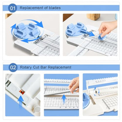 4 in 1 A4 Craft Paper Cutter Rotary Trimmer with Sliding Blade, Safe Precision Paper Trimmer with Grid Lines & Ruler, Multi-Color Cutting Tool for Scrapbook, Cards & DIY Projects (Blue)
