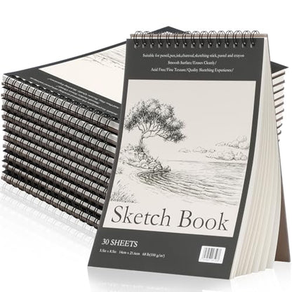 Jexine 60 Pcs 5.5'' x 8.5'' Top Spiral Bound Sketch Book 30 Sheet Each(68lb/100gsm), Sketching Drawing Pad Bulk Artist Sketch Pad Drawing Paper Art Sketchbook for Painting (Tree) - style: Tree
