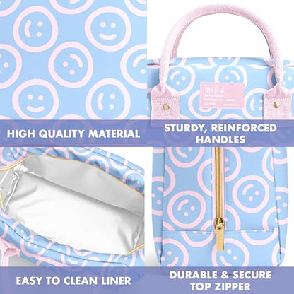 Fit & Fresh Bloomington Lunch Bag for Women - Insulated Large Lunch Box for Work with Containers, Leak-Resistant, Stain-Resistant, Zipper Closure, All Smiles Bubble Gum - color: Bubble Gum