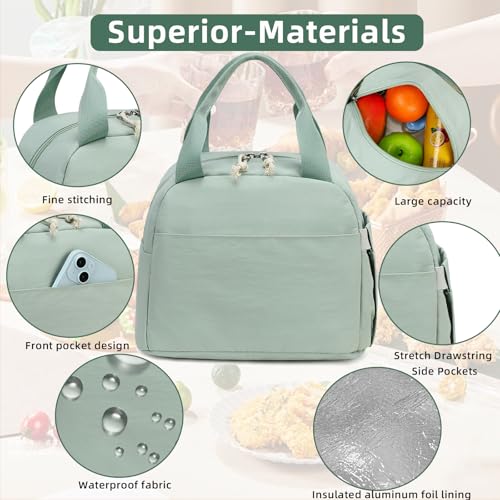 LEDAOU Kids Lunch Bag for Girls, Insulated School Lunch Box, Lightweight | Insulated interior, lightweight design, front pocket, smooth dual zippers, ideal for school and travel - color: Green