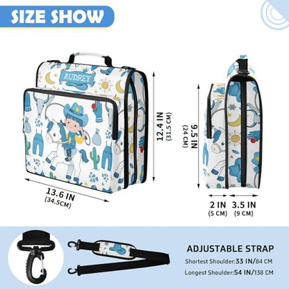 2 Inch Zipper Binder with 14 Inch Laptop Sleeve, Cute Cowgirl Wild West Blue Portfolio Case for School College Office, High Capacity Water-Resistant Binder Organizer Bag with Handle - color: Option I