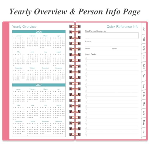 2026-2027 Pocket Planner/Calendar - 2026-2027 Planner from July 2026 - June 2027, Planner 26-27 with 12 Tabs, Twin-Wire Binding, Inner Pocket, 3.75" x 6.75, Pink - color: Pink, size: 3.75" x 6.75"