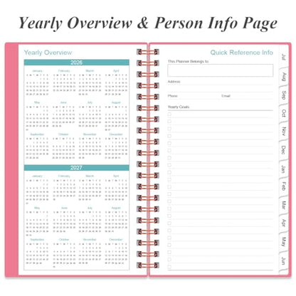 2026-2027 Pocket Planner/Calendar - 2026-2027 Planner from July 2026 - June 2027, Planner 26-27 with 12 Tabs, Twin-Wire Binding, Inner Pocket, 3.75" x 6.75, Pink - color: Pink, size: 3.75" x 6.75"