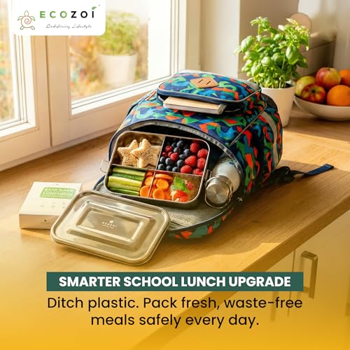 ecozoi Stainless Steel Bento Lunch Box for Adults & Kids, 4 Compartment Leak Proof 50 Oz, BPA-Free Dishwasher Safe, Eco-Friendly and Plastic-Free Lunch Container for School, Work and Meal Prep - size: 4 Compartment 50 Oz