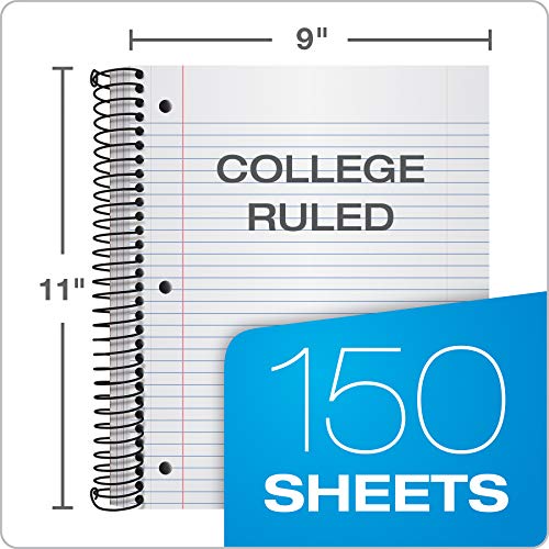 Oxford Spiral Notebook, 3 Subject, College Rule, Durable Plastic Covers, Strong Coil, 3 Durable Pockets, 8.5 x 11, 150 Sheets, Blue, Red, Green (89803)(Pack of 24) - size: Pack of 24