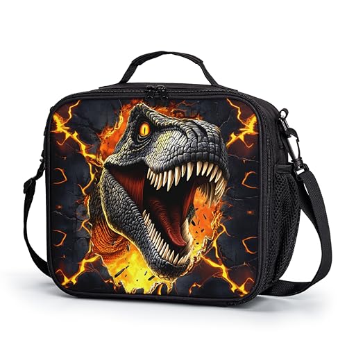 Dinosaur Lunch Box with Shoulder Strap for Kids T-rex Out of Lava Lunch Boxes for Boys Girls Durable Insulated Lunch Cooler Bag Thermal Meal Tote for School Picnic - color: A-T-rex