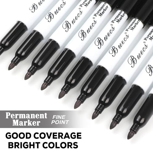 Buecs Permanent Markers, 60 Count Black Permanent Markers, Fine Point, Waterproof & Smear Proof Markers, Quick Drying, Office Supplies for School, Office, Home
