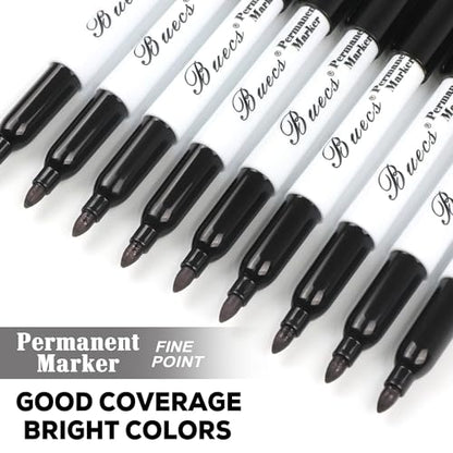 Buecs Permanent Markers, 60 Count Black Permanent Markers, Fine Point, Waterproof & Smear Proof Markers, Quick Drying, Office Supplies for School, Office, Home