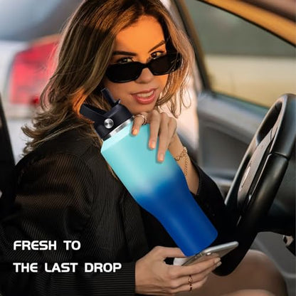 40oz Metal Water-Bottle with Straw - Fits Cup Holder, Insulated Water Bottles with Carrier Strap Bag & Boot, 40 oz Cup for Women & Men - color: Mint&Cobalt, size: 40 Ounces
