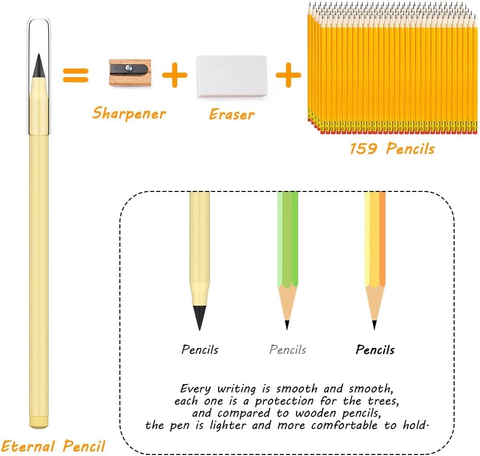 Ainiv Everlasting Pencil - Infinity Pencil with Eraser, Reusable with 10 Replaceable Nibs, Ideal for Home, Office, School and Drawing - color: 10PCS