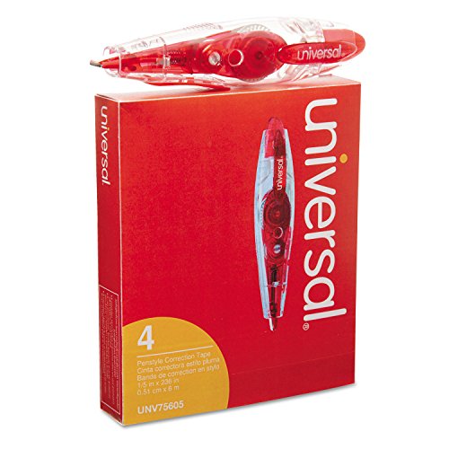 Universal 75605 Retractable Pen Style Correction Tape, 1/5-Inch x 236-Inch, 4/Pack