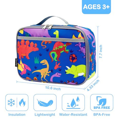 FlowFly Kids Lunch box Insulated Soft Bag Mini Cooler Back to School Thermal Meal Tote Kit for Girls, Boys, Dinosaur - color: Dinosaur