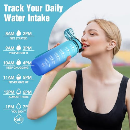 OLDLEY Water Bottle, 32oz Motivational Sports Water Bottle with Time Marker - Times to Drink - Tritan, BPA Free, Wide Mouth Leakproof,Sky - color: Sky