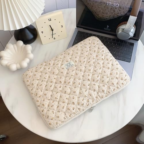 Cute Laptop Sleeve 13-15 inch Laptop Case Aesthetic Quilted Laptop Sleeve Computer Bag with Flower Printing for MacBook (Yellow, 15inch) - color: Yellow, size: 15inch