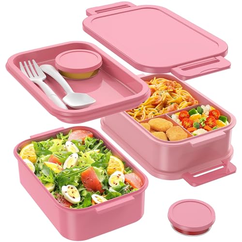 Jelife Bento Lunch Box for Adults - 3 Layers Leak-Proof Stackable Bento Box for Adults, 72oz Large-Style All-in-One Adult Lunchbox Bento Box with Utensil Accessories for Dining Out,Work, Pink - color: 3-Pink