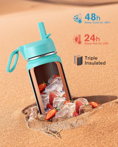 Coolflask 24 oz Insulated Water Bottle with Straw & 3 Leakproof Lids | Water Flask Stainless Steel Triple-Wall Vacuum, Cupholder Friendly, Cold 48+h, Dishwasher Safe, Non-BPA, for Gym & Hiking - color: Pacific Prince, size: 24 Ounces