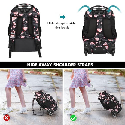 Tilami Rolling Backpack for Kids 18 Inch Wheeled Bookbag for Boys & Girls for School & Travel,Clouds Black - color: Clouds Black