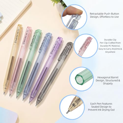 12 Pack 1.0mm Black Semi-Gel Ink Retractable Hex Rollerball Pens | Exclusive Import Semi-Gel Refill, Visible Ink Window, Non-Slip Hex Barrel, Proof Ink for Student, Nurse & Office Exam Writing