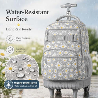 gxtvo Womens Rolling Backpack for Girls, Wheeled Bookbag with Lunch Box for Adults, Water Resistant Roller School Bag for College Teens Kids Travel - Grey - color: Chrysanthemum Grey
