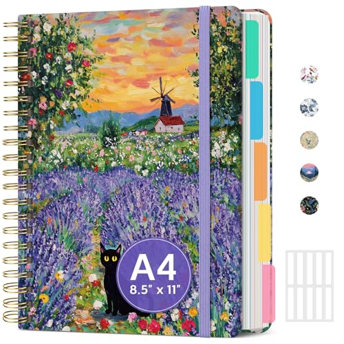 Large Spiral Lined Notebooks for Work with Removable Dividers & Tabs, 8.5"x11" Pretty Hardcover 5 Subject Notebook Journal for Women, College Ruled, Perfect for Study & Office Organization, 280 Pages, Lavender Dusk - color: G - Lavender Dusk