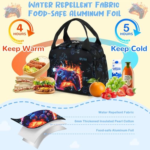 CAMTOP Boys Lunch Box Kids Insulated Lunch Bag Kids Cute Lunchbox for Boys Loncheras Para Niños - color: Gaming Controller