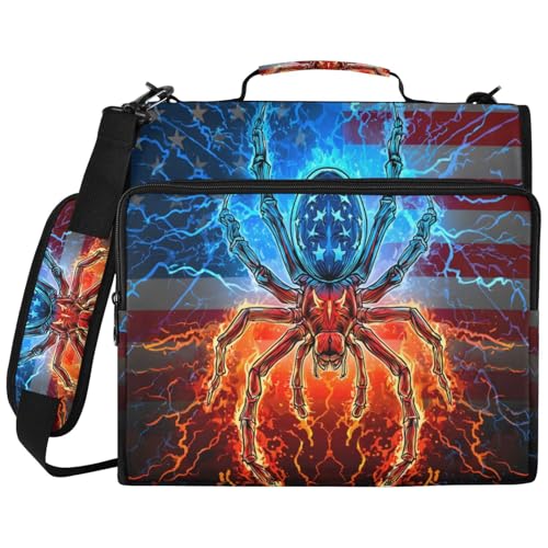 Fire and Lightning Spider 3 Ring Zipper Binder Bag with Laptop Pockets and Shoulder Strap Tote Binders Organizer Case for School Office - color: Lightning Spider