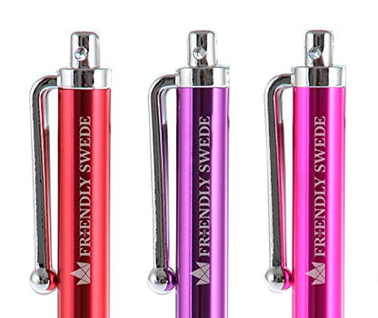 The Friendly Swede Stylus Pen for Touchscreen — 4.5" Stylus Pen for iPad, iPhone & Android - 6-Pack Including 2 x 15 Lanyards and Screen Cleaning Cloth - Red/Purple/Pink/Light Blue/Dark Blue/Green - color: Red/Purple/Pink/Blue/Green