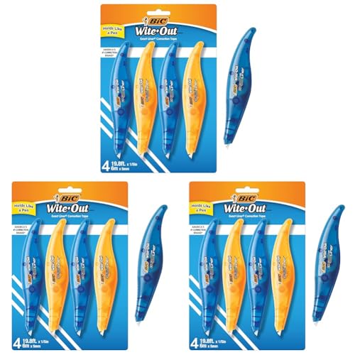 BIC Wite-Out Brand Exact Liner Correction Tape, 19.6 Feet, White, Fast, Clean and Easy to Use Tear-Resistant Tape, 4-Count (Pack of 3) - color: Exact Liner White Tape, size: 4 Count (Pack of 3)