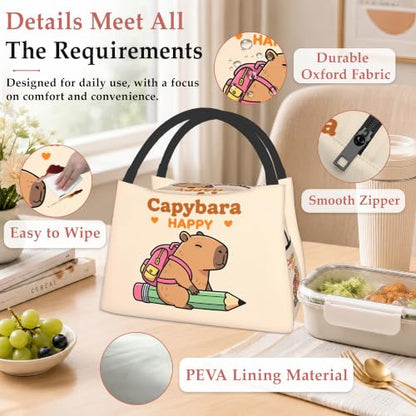 Cute Capybara Insulated Lunch Bag,Cute Beige Lunch Box for Women,Girls Boys Thermal Insulation Cooler Tote Bag Lightweight for Student School Work Picnic - color: Cute Capybara