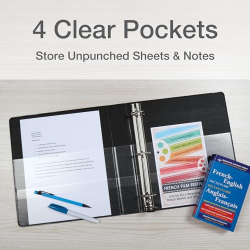 Cardinal 3 Ring Binder, Binders for School and Office, Durable 4 Inch Premier Easy Open Binder, ONE-Touch Locking Slant-D Rings, 880-Sheet Capacity, ClearVue Cover, PVC-Free, Black (10341) - size: 4-Inch