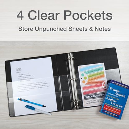 Cardinal 3 Ring Binder, 5 Inch Premier Easy Open Binder, ONE-Touch Locking Slant-D Rings, 1,050-Sheet Capacity, ClearVue Cover with Shelf Pull, PVC-Free, Black (10351) - size: 5-Inch