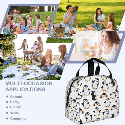 Cute Penguins Lunch Box,Insulated Lunch Bag for Girls Boys,Reusable Lunch Box for Kids Adults School Student Work Picnic Travel - color: Cute Penguins