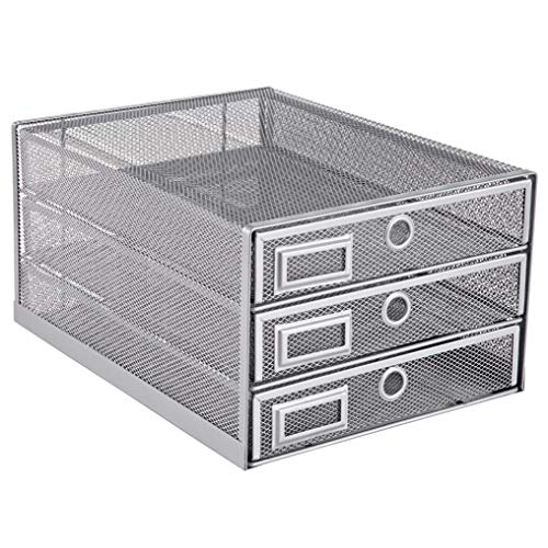 Annova Desk Organizer Wire Mesh 3 Tier Sliding Drawers Paper Sorter/Multifunctional/Premium Solid Construction for Letters, Documents, Mail, Files, Paper, Kids' Art Supplies (Silver) - color: Silver