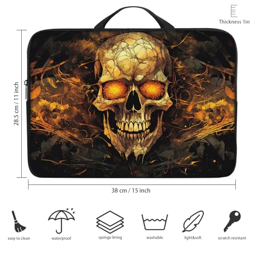 Laptop Sleeve Bag with Handle Computer Protective Soft Cover Case for 14 Inch 13 Inch Laptop,Golden Glowing Skull - color: Golden Glowing Skull
