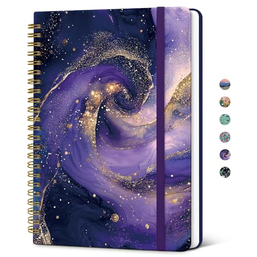 Taja Spiral Lined Journal for Women, Notebook for Work with Pretty Cover, 140 College Ruled Pages, Hardcover Notebook for Journaling, Note Taking, Bible Study, Cosmic Amethyst - color: X-Cosmic Amethyst