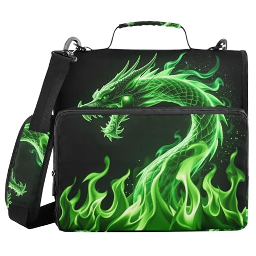 Green Dargon 3 Ring Zipper Binder Bag Binder Organizer with Handle Shoulder Strap for School Work Office Supplies - color: Green Dargon