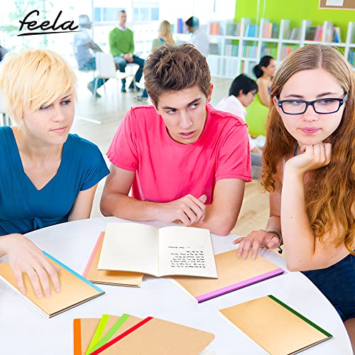 feela 48 Pack Composition Notebooks Bulk, Kraft Cover Lined Blank College Ruled Composition Travel Journals with Rainbow Spines For Women Students Business, 60 Pages, 8.3”x 5.5”, A5, 16 Colors - color: 16 colors X3