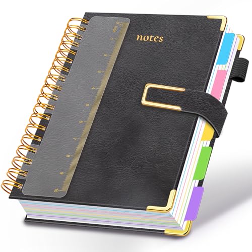 Hardcover Spiral Notebook College Ruled, 8.5"x11" Leather Journal Notebook with Magnetic Closure, 300 Pages 5 Subject Notebook with Dividers Tabs Journal for Women Men, Work, School - color: Black, size: A4-8.5"x11"