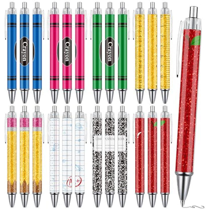 Teachers Ballpoint Pens Set - 24 Pcs Teacher Appreciation Gifts Back to School Retractable Writing Ball Point Pen Thank You Gift Favors for Classroom Student Coworker Office Party Supplies - style: First Day of School
