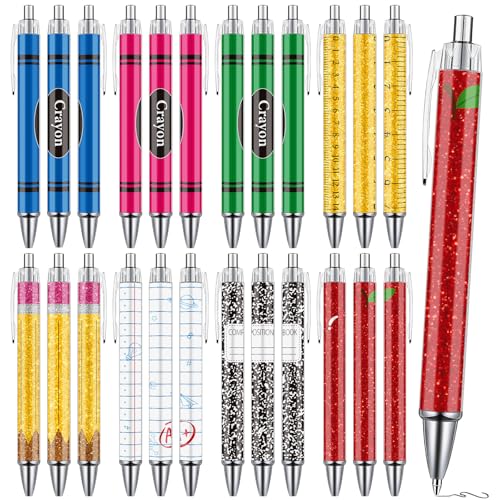 Teachers Ballpoint Pens Set - 24 Pcs Teacher Appreciation Gifts Back to School Retractable Writing Ball Point Pen Thank You Gift Favors for Classroom Student Coworker Office Party Supplies - style: First Day of School