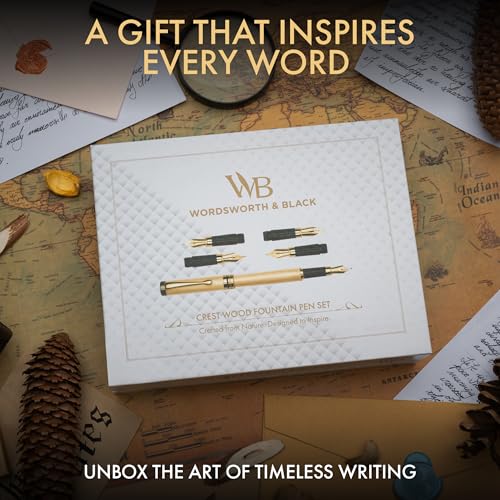 Wordsworth & Black Fountain Pen Gift Set, Includes Ink Bottle, 6 Cartridges, Refill Converter, 4 Replacement Nibs, Luxury Bamboo, Journaling, Calligraphy, Smooth Writing Pens [Maple Wood] - color: Maple Wood