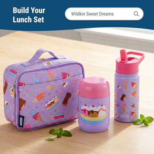 Wildkin Kids 10 oz Insulated Food Jar, Sweet Dreams | Wide-mouth 10 oz jar keeps food hot up to 5 hrs and cold up to 7 hrs · includes two folding spoons · stainless steel interior - color: Sweet Dreams