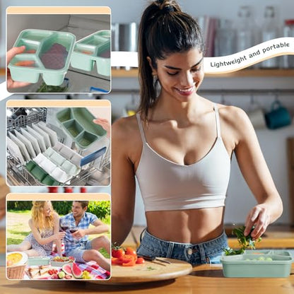 Honeydak 5 Pack Snack Containers 4 Compartment Bento Snack Boxes Reusable Lunchable Containers with Lids Divided Meal Prep Lunch Food Storage Box for School Work Travel(Sage,Mixed) - color: Sage, style: Mixed