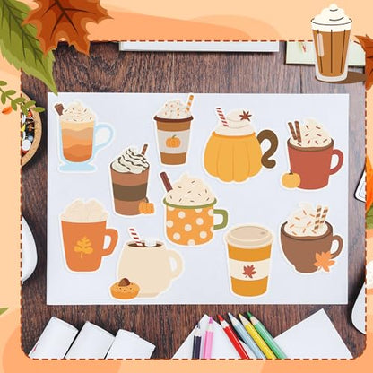 Xqumoi 30 Pack Fall Coffee Cup Sticky Notes - Autumn Maple Leaf Pumpkin Self Sticky Writing Memo Pads for Latte Lover Office School Class Student Kids Gift Thanksgiving Party Favors Goodies Bag Filler - style: Fall (Coffee Cup)