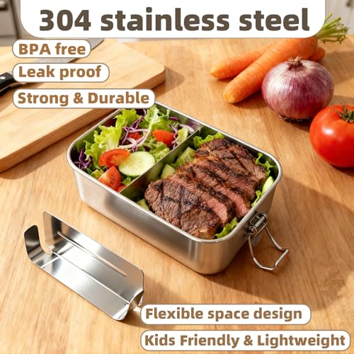 Stainless Steel Lunch Box, 28oz/850ml Metal Bento Box with Removable Dividers, Reusable Food Storage Containers with Lids Leak Proof for Travel, Work, Picnic, Home - size: 1 X 850ml Box with Removable Dividers
