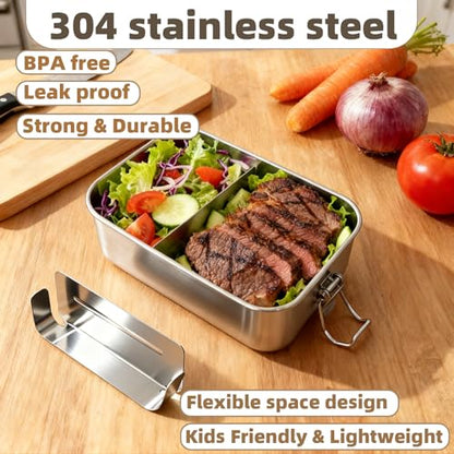 Stainless Steel Lunch Box, 28oz/850ml Metal Bento Box with Removable Dividers, Reusable Food Storage Containers with Lids Leak Proof for Travel, Work, Picnic, Home - size: 1 X 850ml Box with Removable Dividers